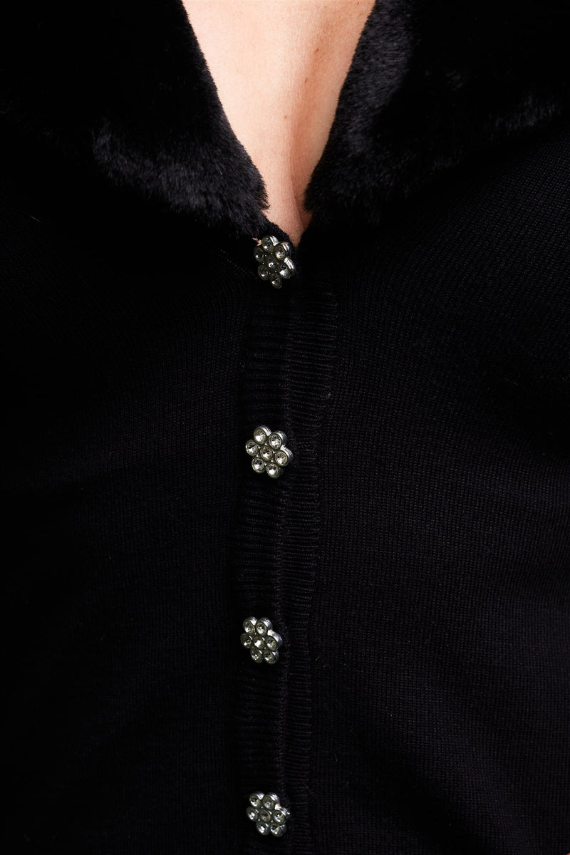 “Bombshell” Cardigan Black With Diamanté Buttons