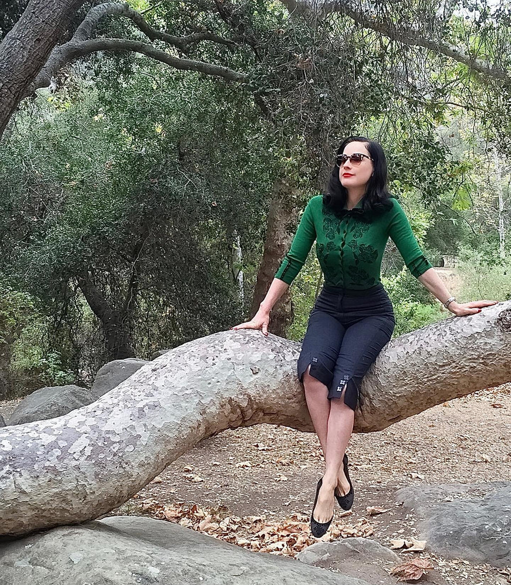Dita Cardigan - Emerald with Black Embroidery
