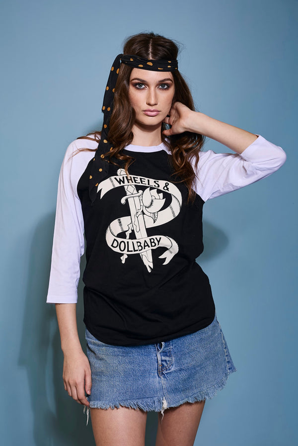 Wheels & Dollbaby Raglan - Original 1 colour logo