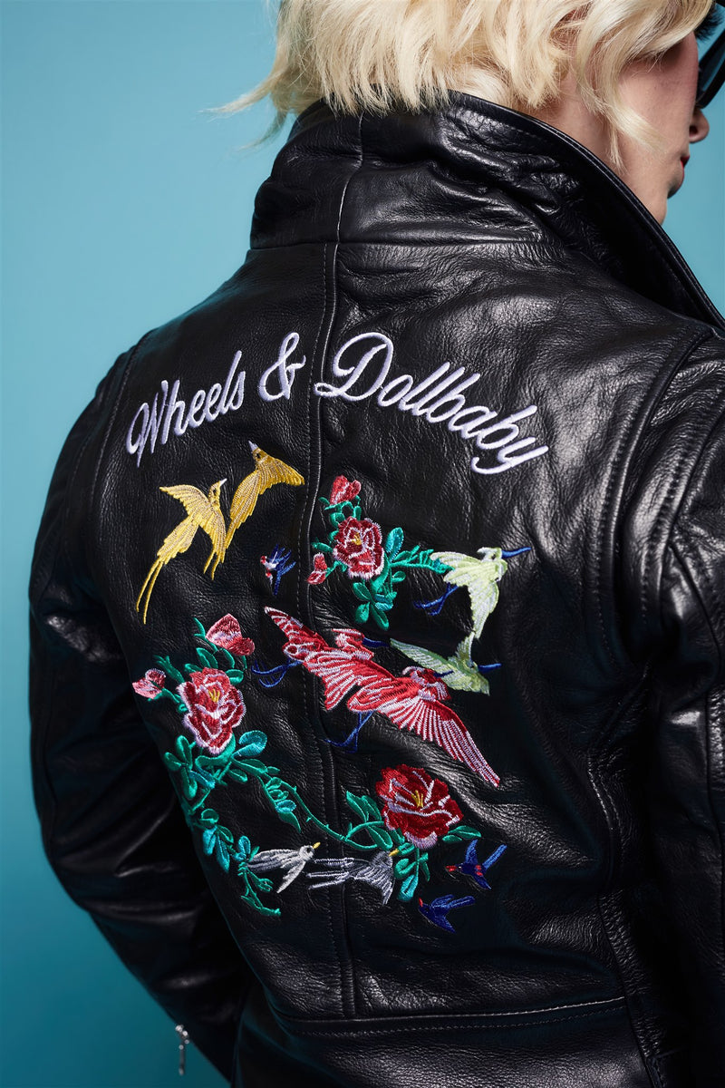 The Chinoiserie Embroidered Leather Jacket in Black