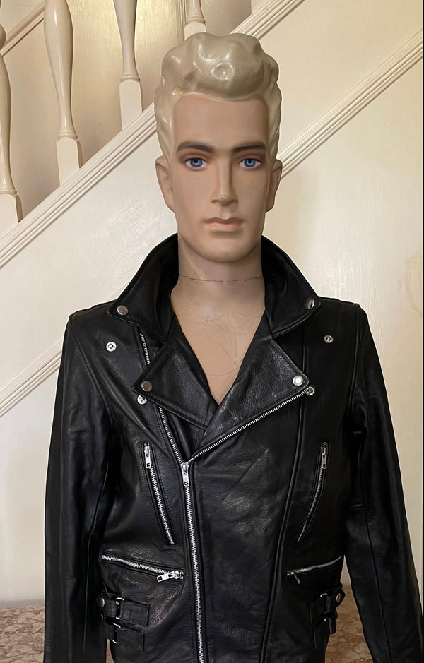 Garage Sale Unisex leather jacket with leopard satin lining only 1 ever made