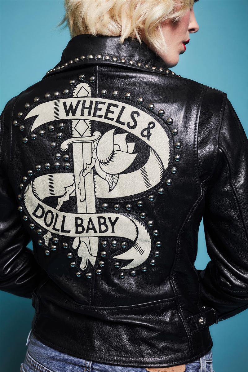 The Wheels and Dollbaby Studded Leather Jacket in Black