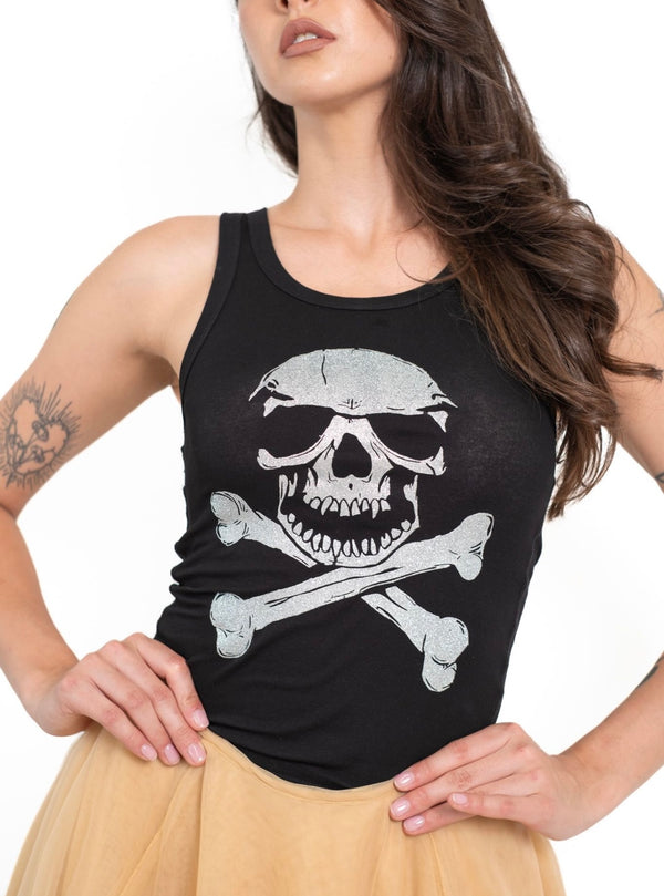 Skull Sparkly Glitter  - Black and Silver