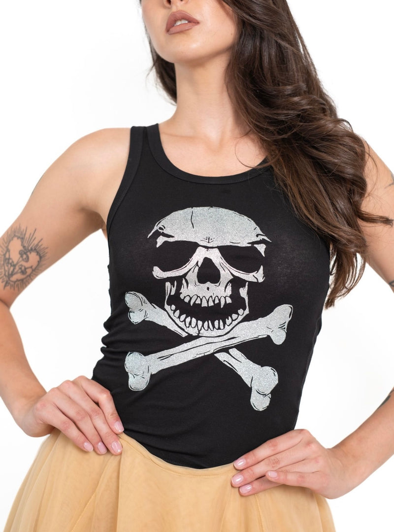 Skull Sparkly Glitter  - Black and Silver