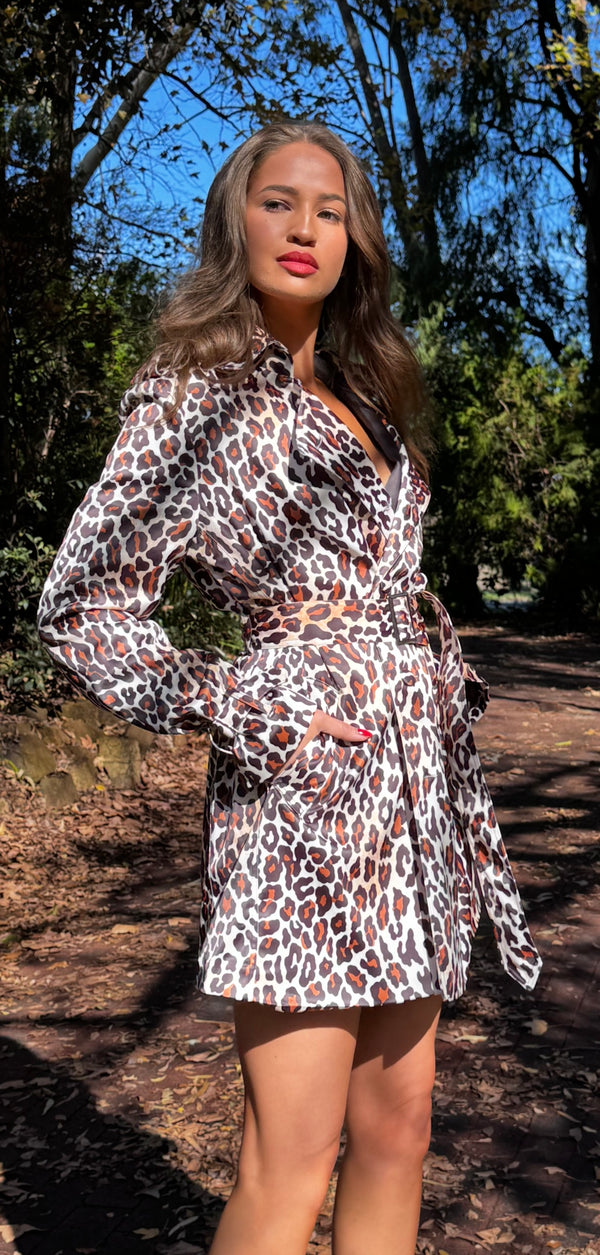 Leopard Satin Trench Coat