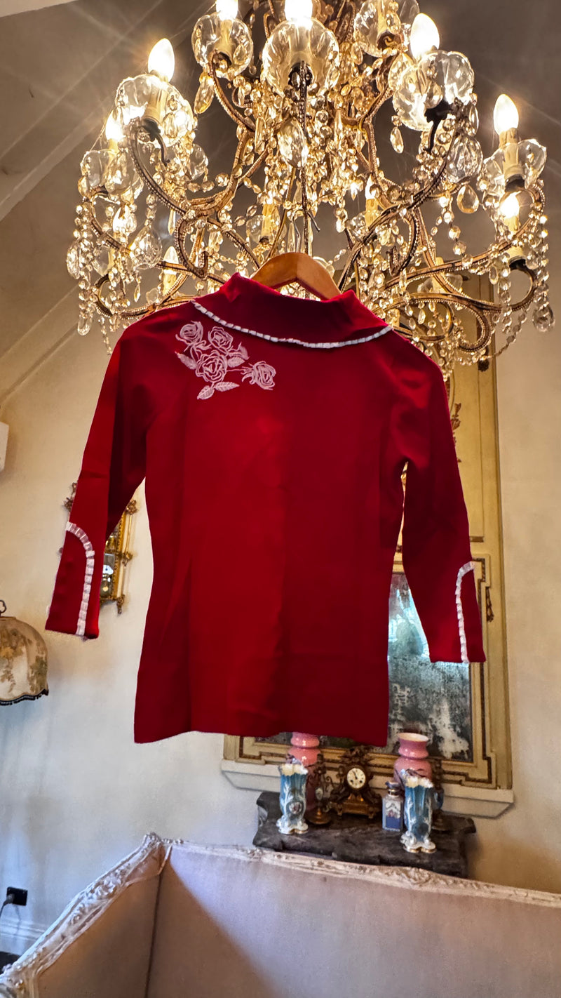 Garage Sale - Dita Cardigan Red with pink embroidery size 12