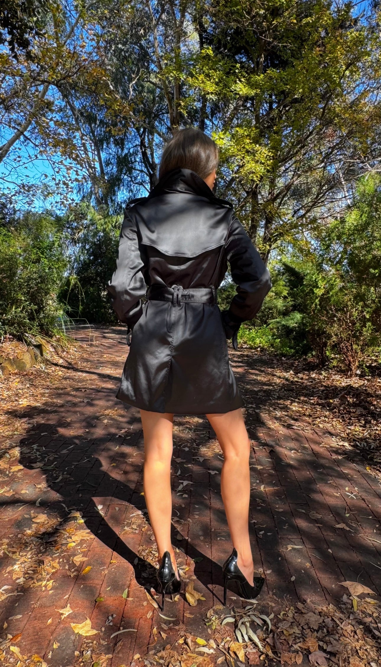 Classic Black Satin Trench Coat
