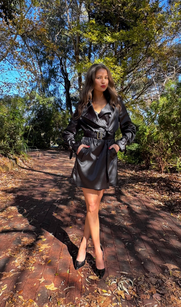 Classic Black  Satin Trench Coat