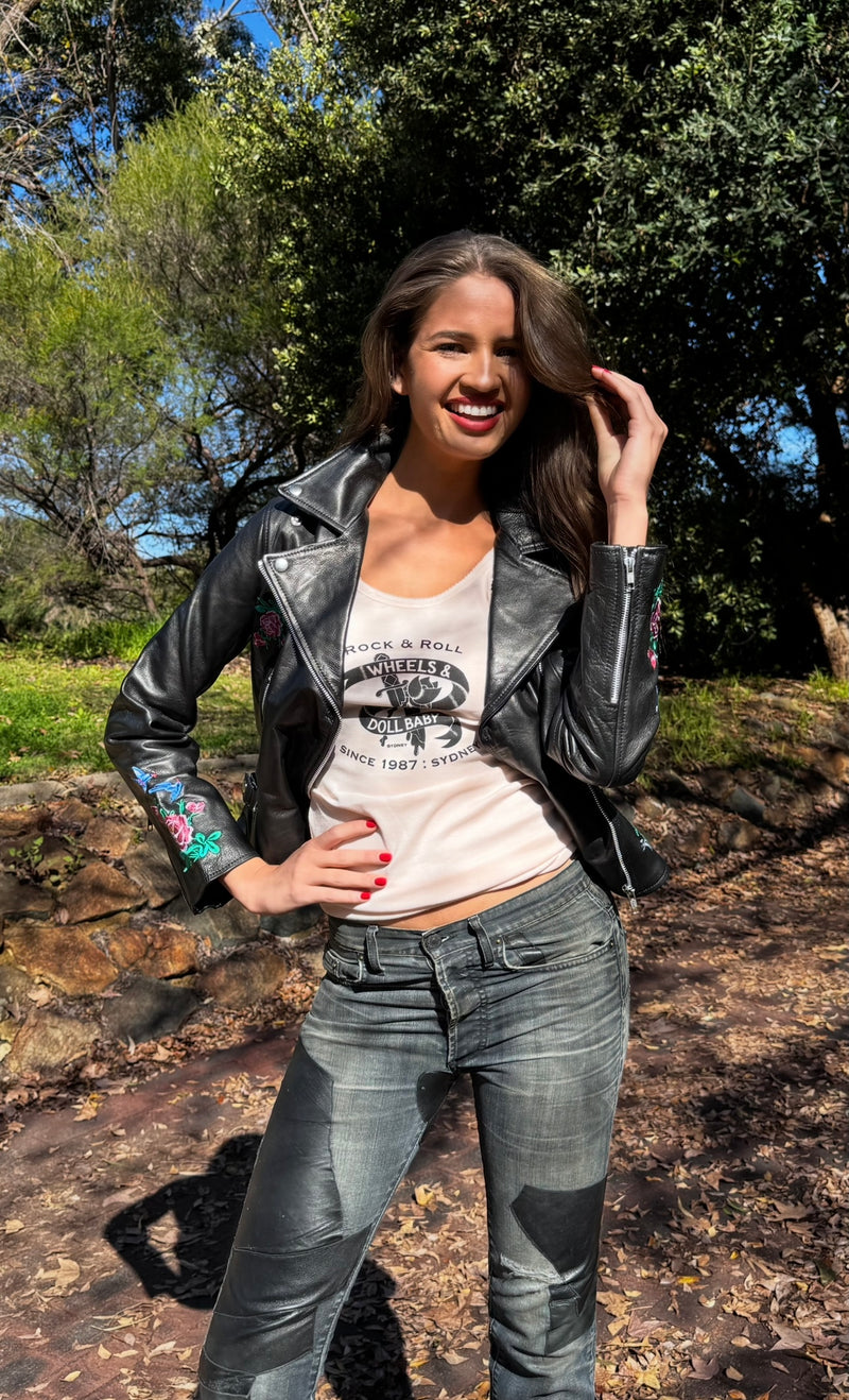 The Chinoiserie Embroidered Leather Jacket in Black