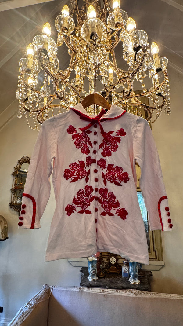 Garage Sale - Dita Cardigan baby pink and red embroidery never worn size 14