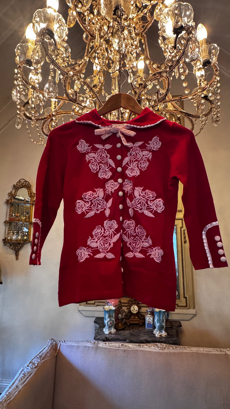 Garage Sale - Dita Cardigan Red with pink embroidery size 12