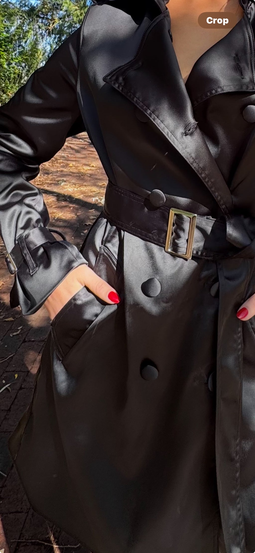 Classic Black Satin Trench Coat