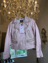 Garage Sale Faulty Leather Jacket Size 8 Perfect all over but tear in back of logo - photos show RR $476 No Returns