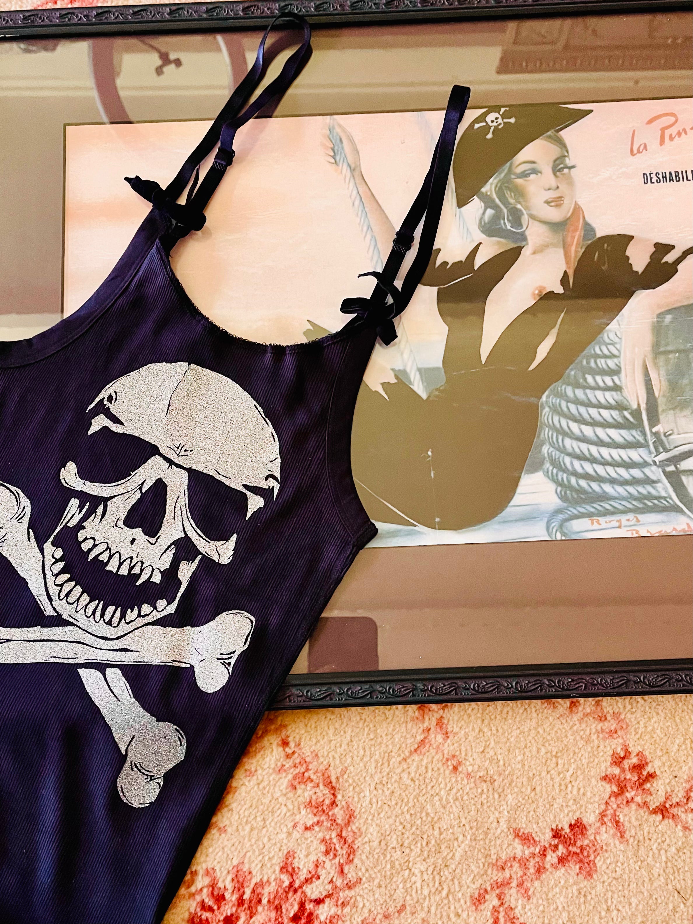 Customised Skull Sparkle Singlet Glitter Bra Straps with velvet bows