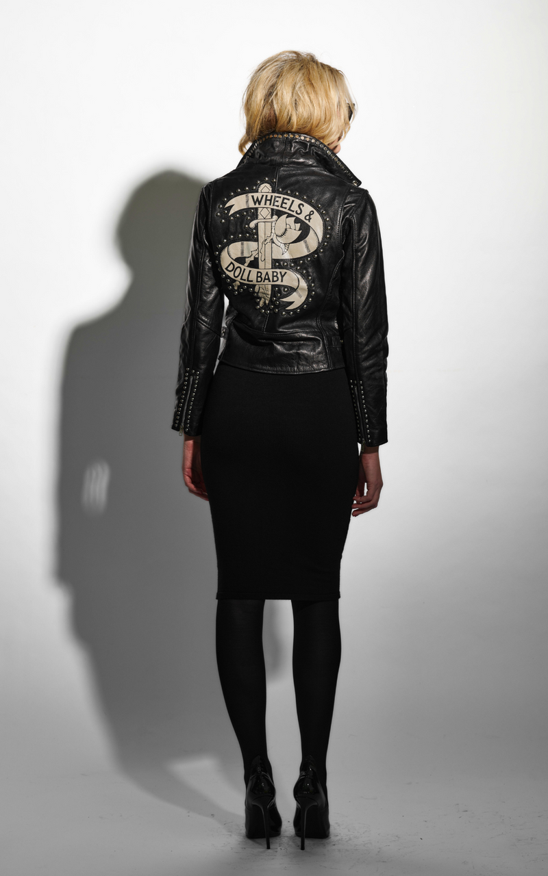 The Wheels and Dollbaby Studded Leather Jacket in Black