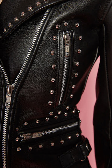 The Wheels and Dollbaby Studded Leather Jacket in Black