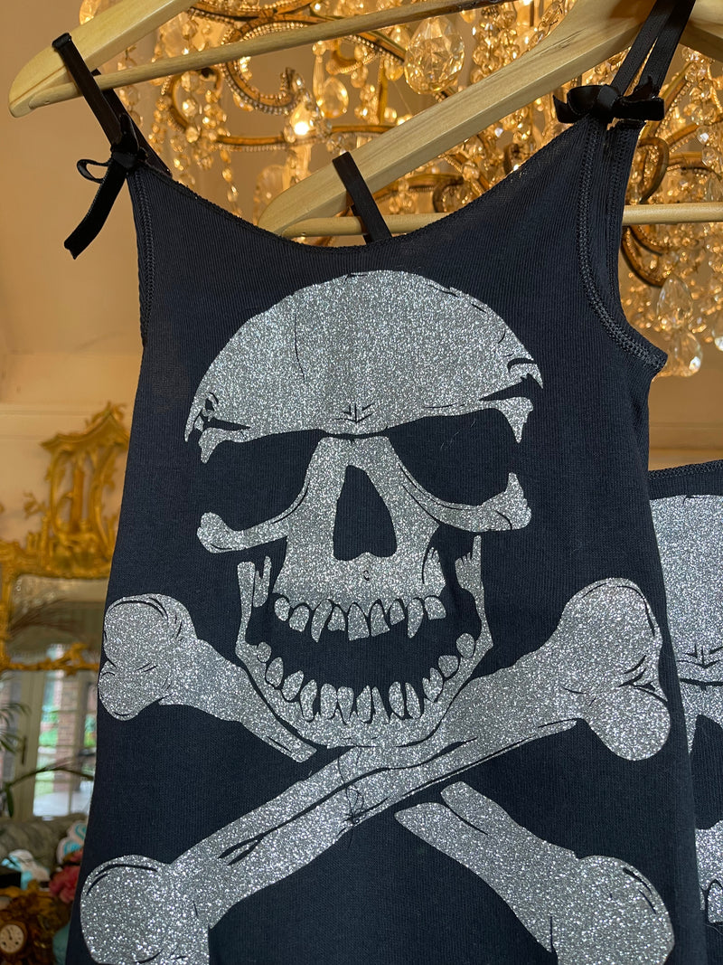 Skull Sparkly Glitter Customised Singlet  - Black and Silver