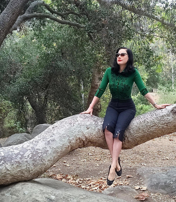 Dita Cardigan - Emerald with Black Embroidery