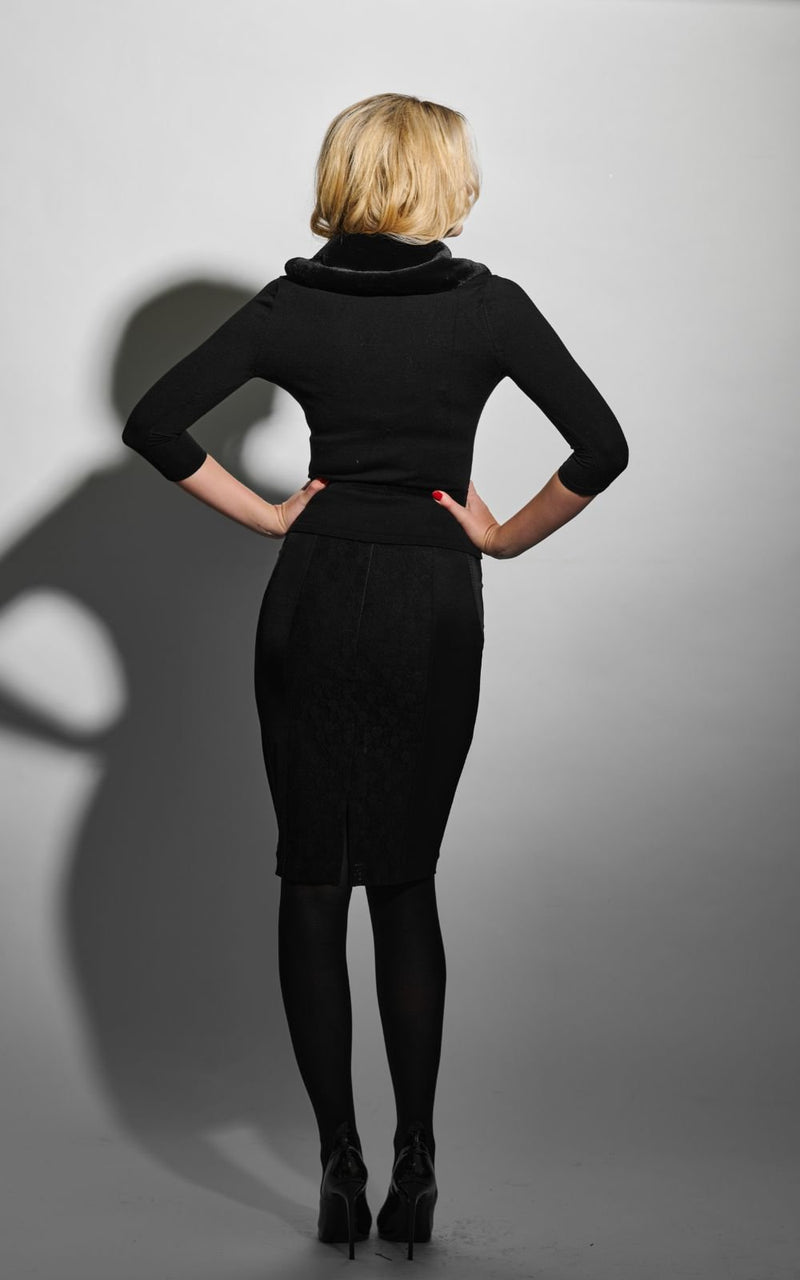 “Bombshell” Cardigan Black With Diamanté Buttons