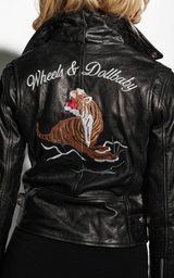 Tiger Embroidered Black Leather Jacket - One Only Collectable