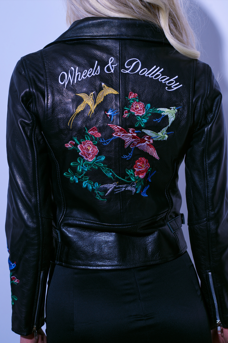 The Chinoiserie Embroidered Leather Jacket in Black
