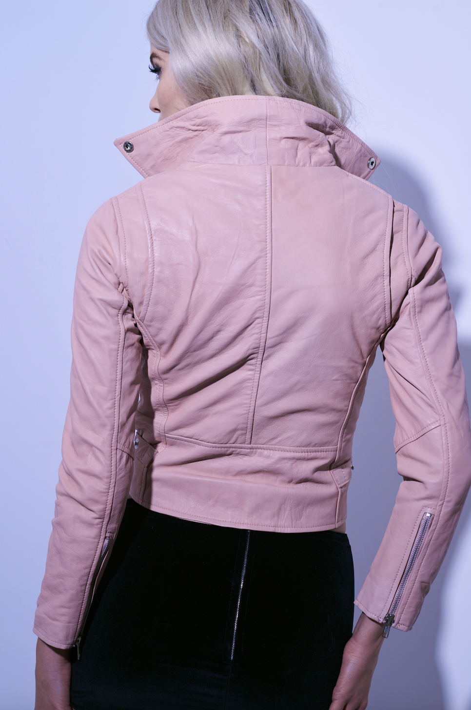 The Classic Women's Leather Jacket in Baby Pink
