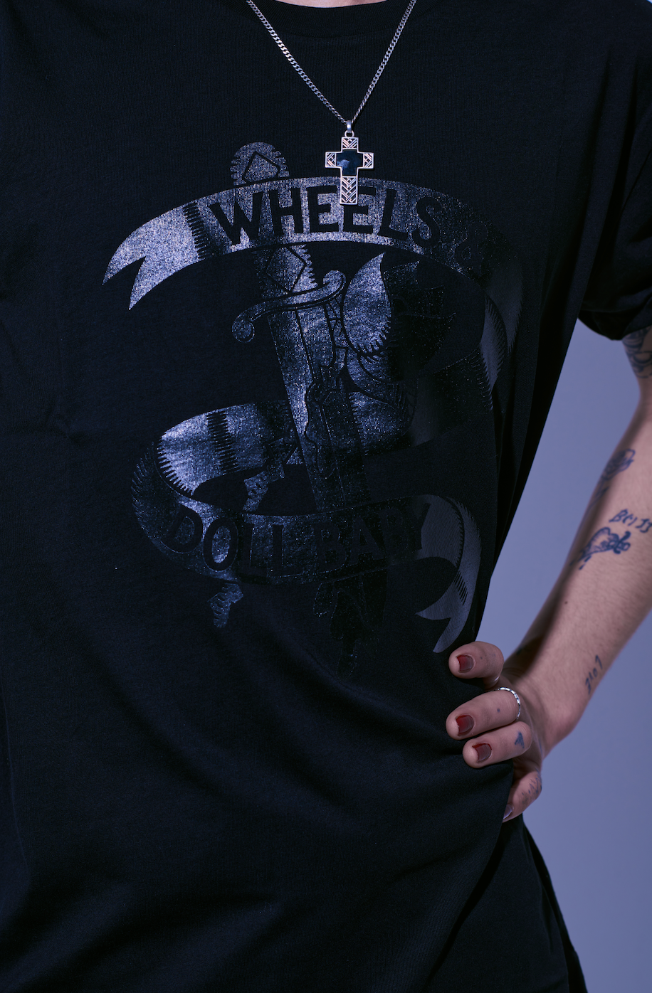 Wheels and dollbaby Original Logo Black on Black Mens T-Shirt