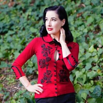 Dita Cardigan - Rouge with Black Embroidery