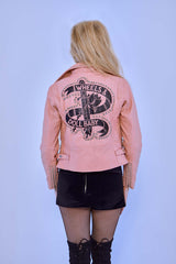 The Wheels and Dollbaby Studded Leather Jacket in Pink
