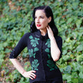 Dita Cardigan - Black with Emerald Embroidery